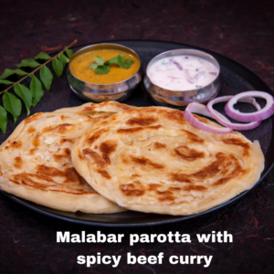 Malabar parotta with spicy beef curry